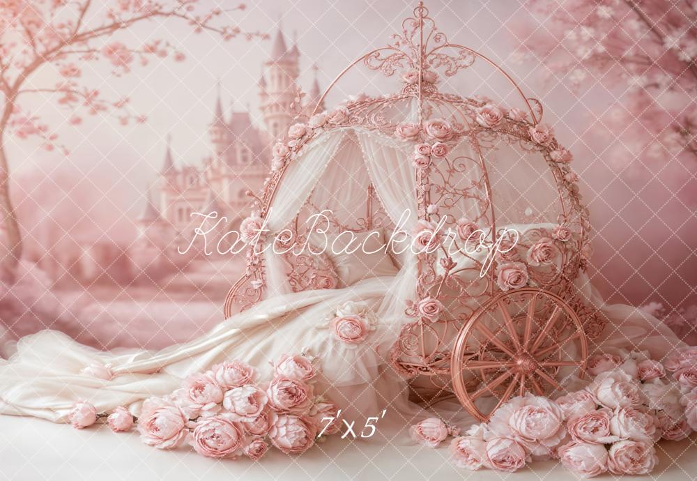 Kate Fairy Fantasy Pink Carriage Castle Flowers Backdrop Designed by Emetselch