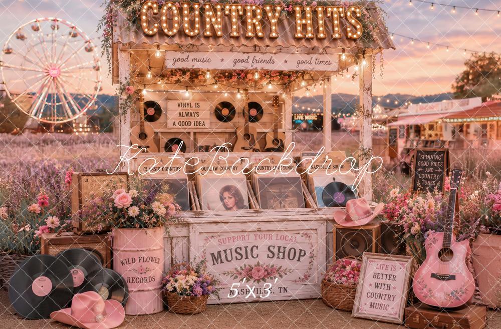 Kate Country Music Festival Sunset Stand Ferris Wheel Pink Printed Backdrop Designed by Ashley Paul