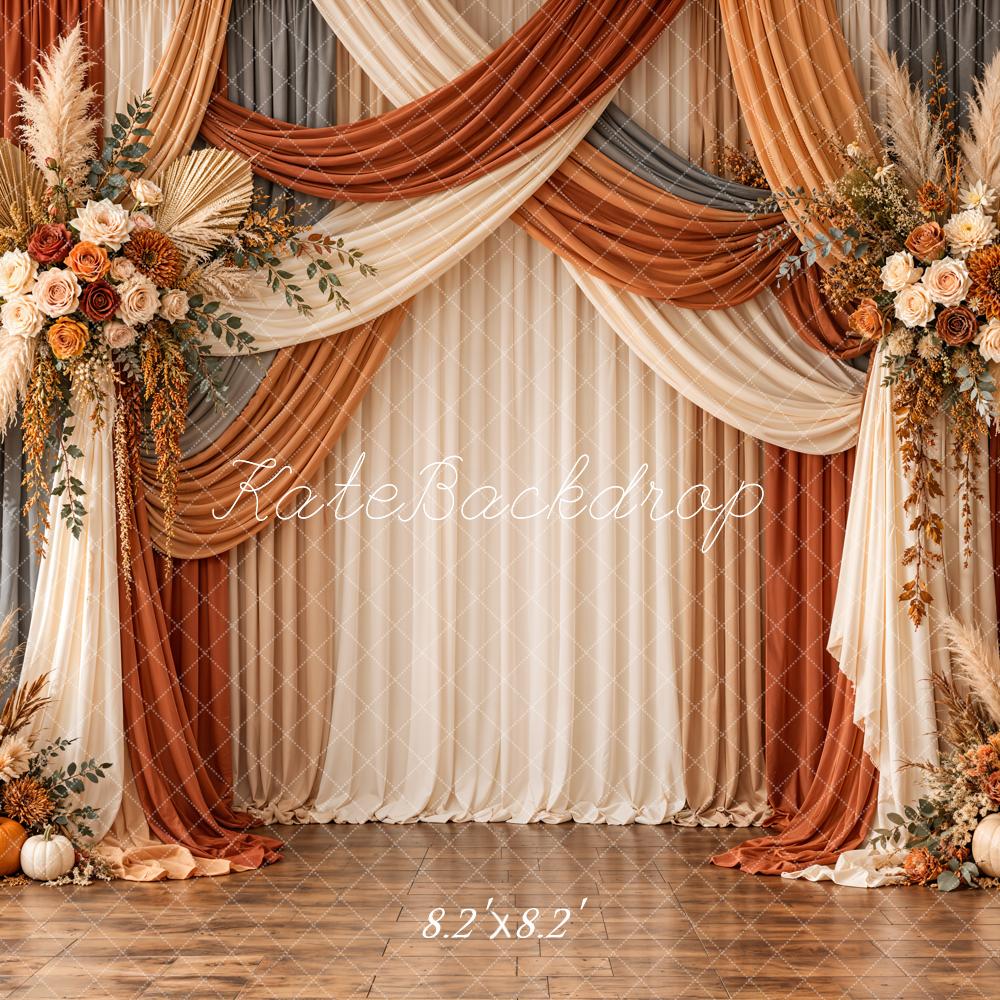 Kate Fall Elegant Floral Drapes Pumpkin Printed Backdrop Printed Backdrop Designed by Emetselch