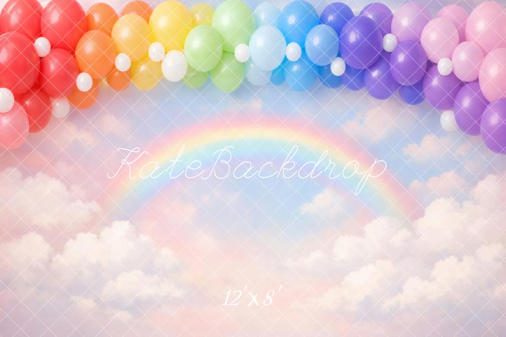 Kate Rainbow Balloon Arch Clouds Printed Backdrop Designed by Vertigo Productions