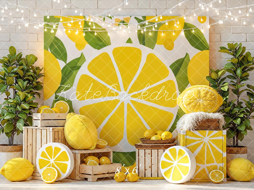 Kate Summer Lemon Slice Crate Greenery Printed Backdrop Designed by Emetselch