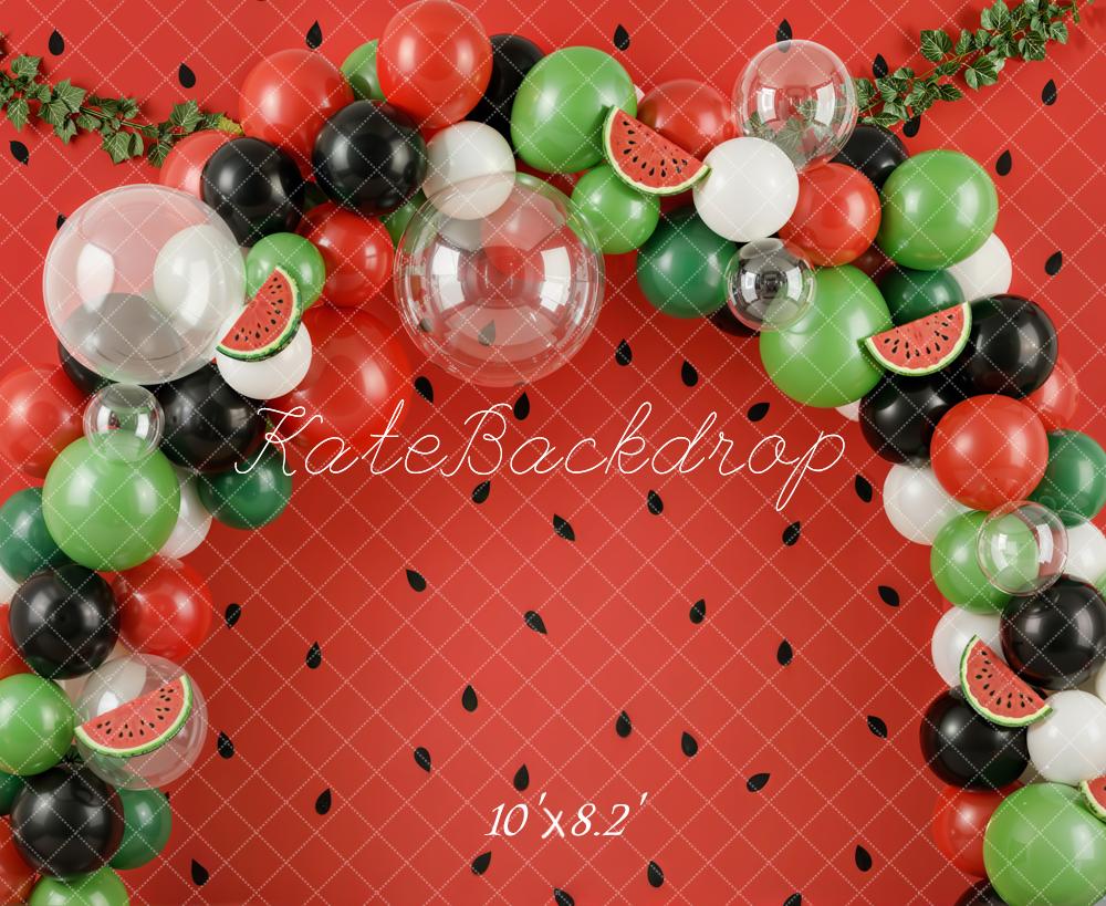 Kate Summer Watermelon Balloon Arch Red Wall Printed Backdrop Designed by Emetselch