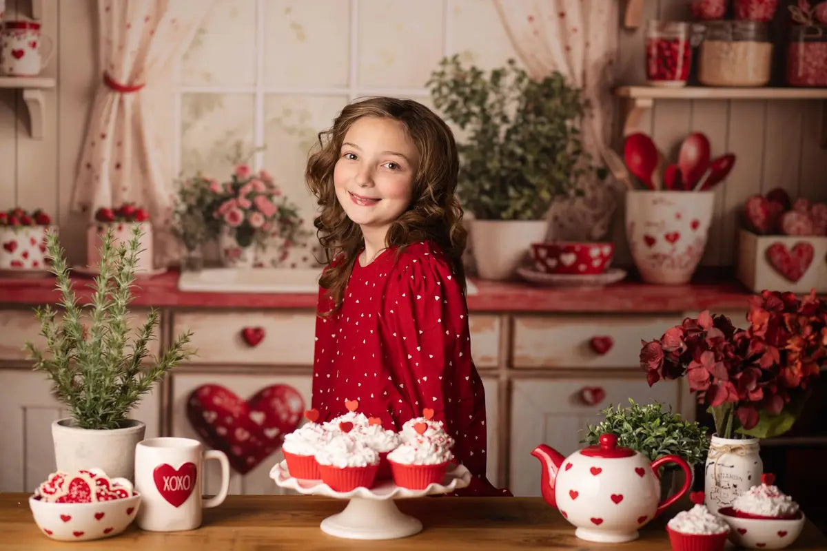 Kate Valentine's Day Red Heart Plates Kitchen Cupboard Photography Backdrop Designed by Emetselch