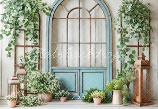 Kate Spring Blue Door Greenery Printed Backdrop Designed by Emetselch