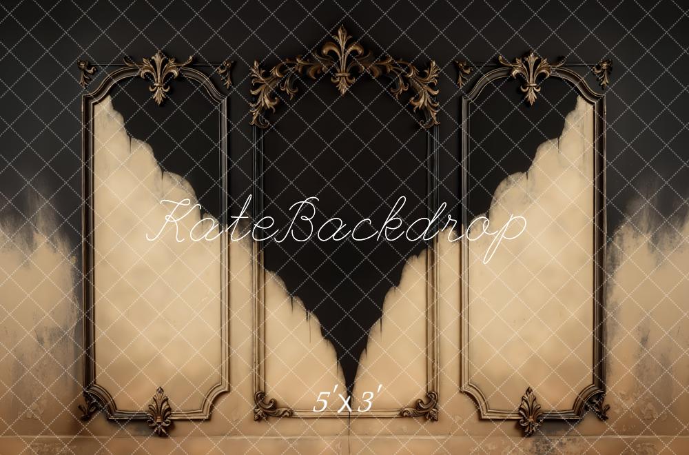 Kate Halloween Black Beige Ornate Vintage Wall Backdrop Designed by Mini MakeBelieve