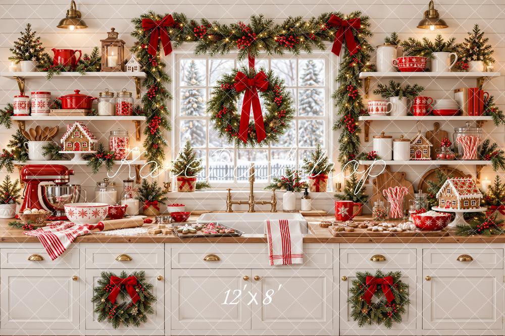 Kate Christmas Gingerbread Kitchen Garland Wreath Printed Backdrop Designed by Emetselch