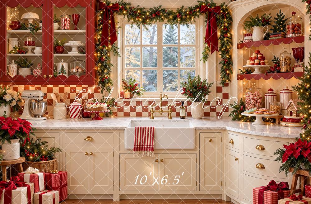 Kate Christmas Kitchen Cabinet Garland Window Candy Corner Printed Backdrop Designed by Shutter Swan Studios
