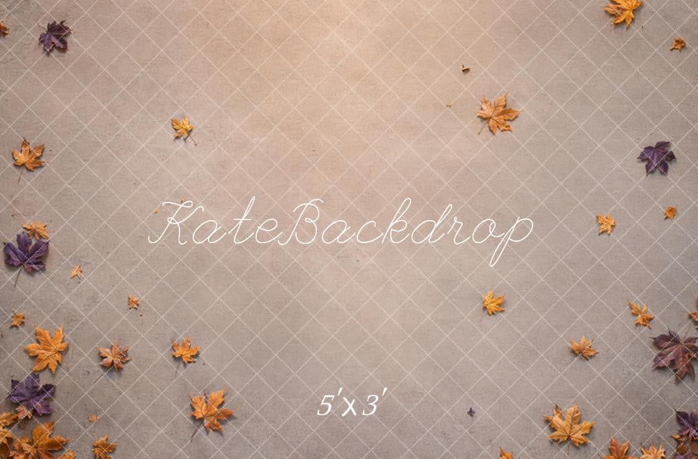 Kate Fall Maple Leaves Taupe Texture Floor Printed Backdrop Designed by Kate Image