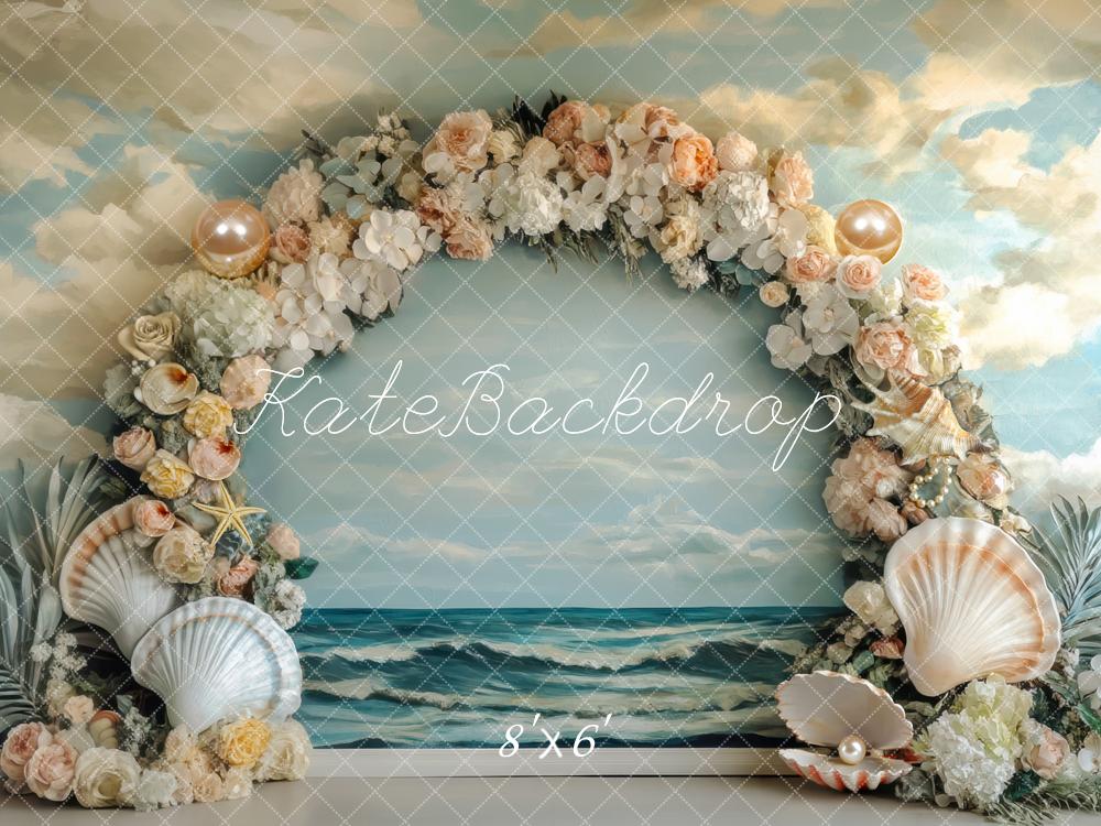 Kate Mermaid Beach Floral Arch Seashells Backdrop Designed by Mini MakeBelieve
