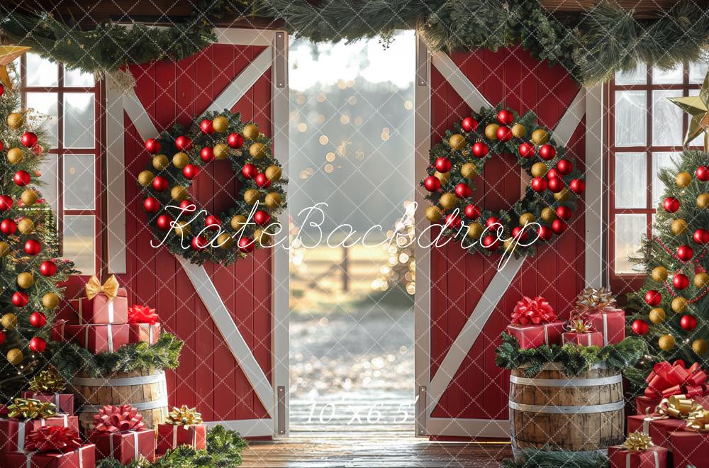 Corona de Puerta de Granero Roja de Navidad Diseñada por Mini MakeBelieve