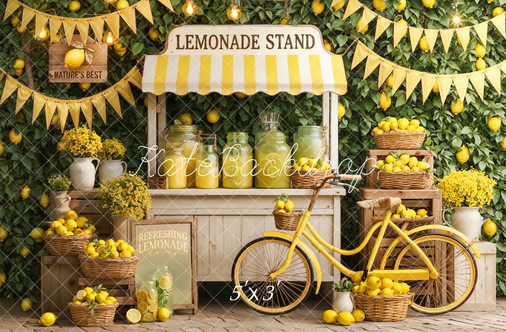 Kate Summer Lemonade Stand Lemons Yellow Bicycle Baskets Flowers Printed Backdrop Designed by Emetselch