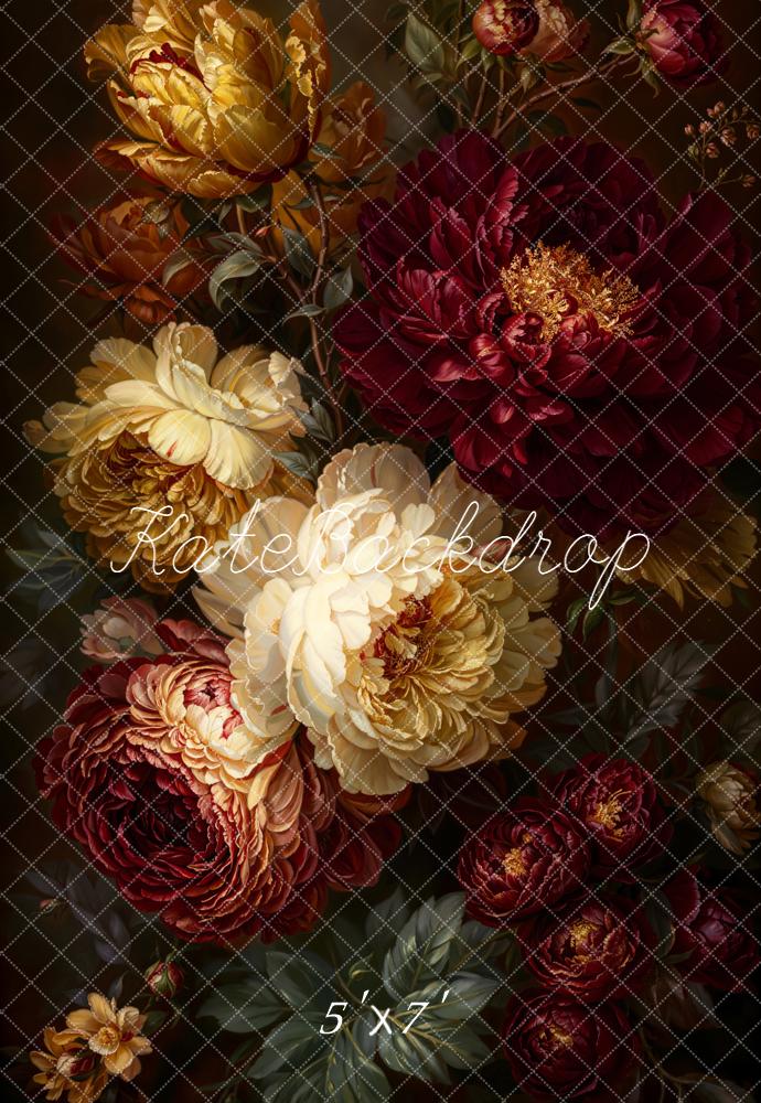 Kate Fine Art Burgundy Gold Peony Flowers Backdrop Designed by Emetselch