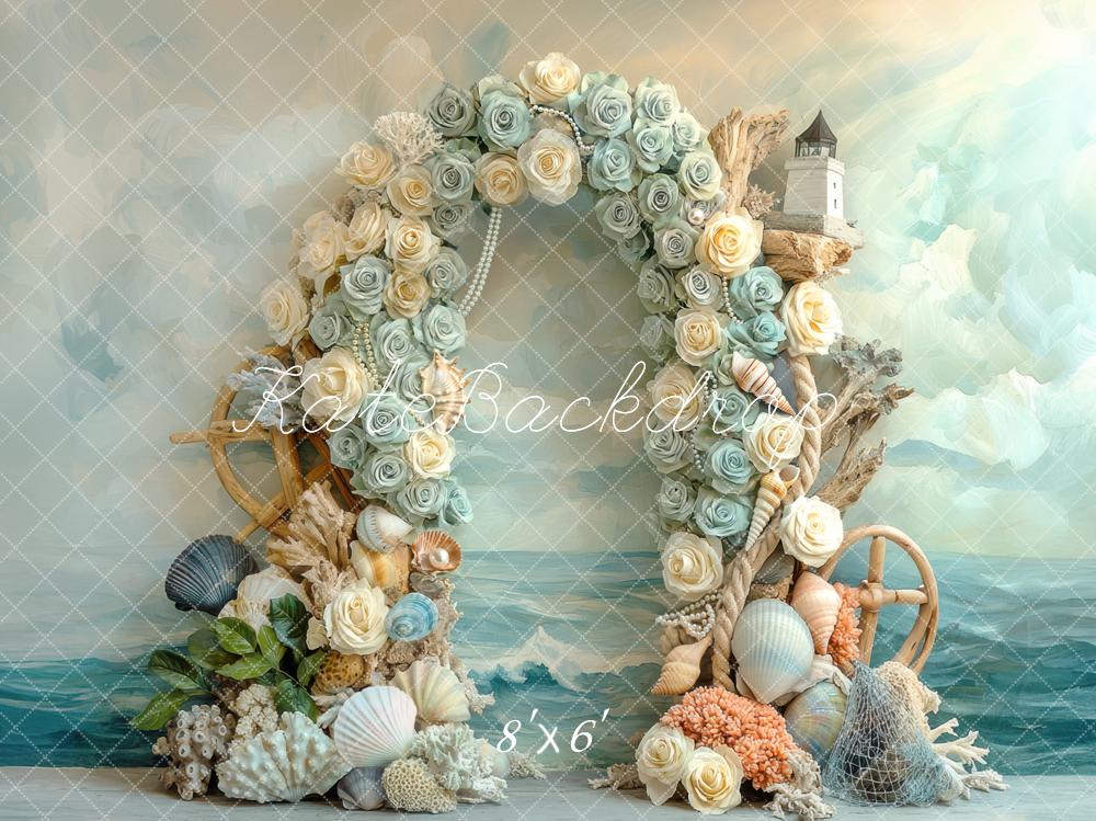 Kate Beach Mermaid Flower Arch Seashells Nautical Backdrop Designed by Mini MakeBelieve