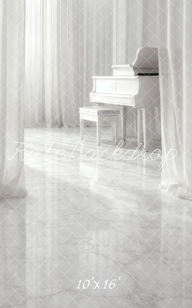 Kate Sweep White Piano Marble Floor Curtains Printed Backdrop Designed by Vertigo Productions