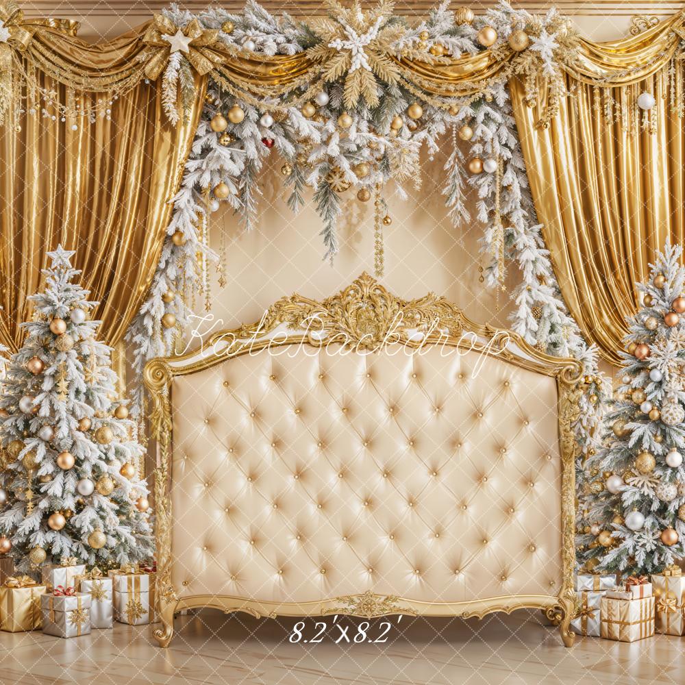 Kate Christmas Trees Headboard Gold Curtains Backdrop Designed by Emetselch