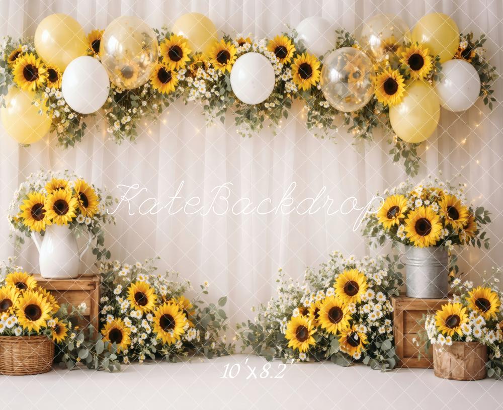 Kate Summer Sunflower Daisy Balloon Garland Printed Backdrop Designed by Vertigo Productions