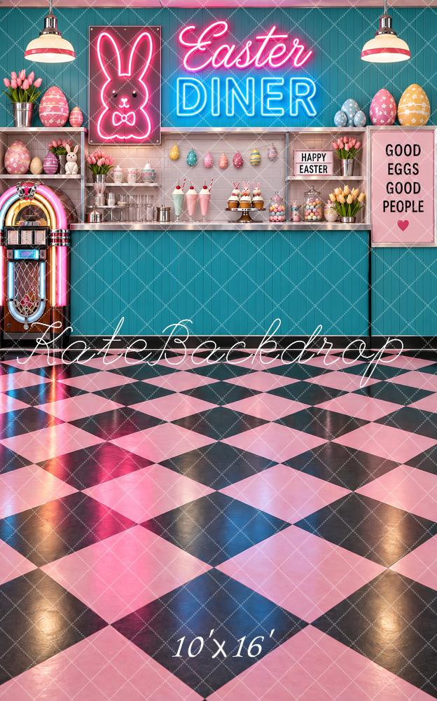 Kate Sweep Easter Neon Diner Bunny Jukebox Printed Backdrop Designed by Vertigo Productions