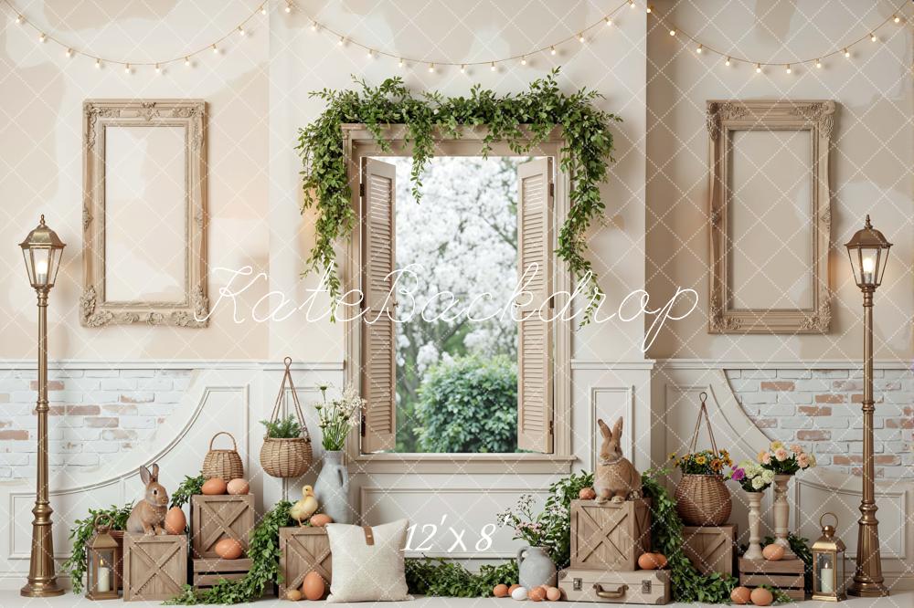 Kate Easter Bunny Eggs Crates Window Garland Printed Backdrop Designed by Mini MakeBelieve