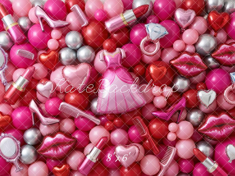 Kate Makeup Pink Balloons Dress High Heels Lipstick Printed Backdrop Designed by Chain Photography