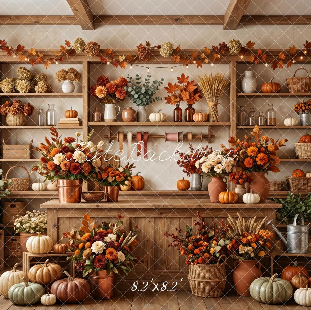 Kate Fall Pumpkin Flower Market Harvest Pantry Cabinet Printed Backdrop Designed by Patty Roberts