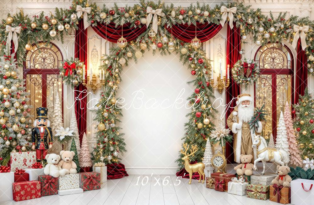 Kate Christmas Santa Nutcracker Arch Garland Gift Printed Backdrop Designed by Mini MakeBelieve