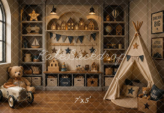 Kate Dreamy Brown Nursery Teepee Toy Room Printed Backdrop Designed by Shutter Swan Studios