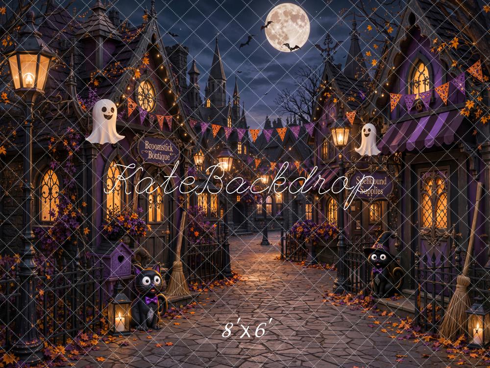 Kate Halloween Night Haunted Village Ghosts Witch Cobblestone Printed Backdrop Designed by Chain Photography