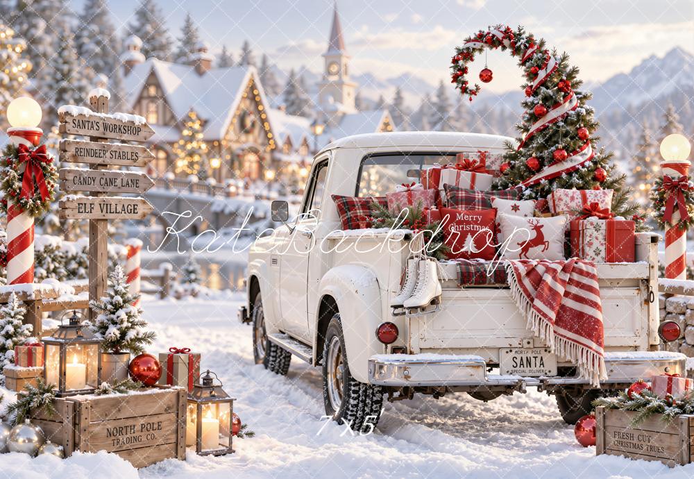 Kate Christmas Pickup Truck Christmas Tree Printed Backdrop Designed by Emetselch