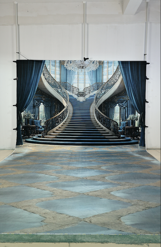Kate Sweep European Blue Luxury Staircase Backdrop Designed by Chain Photography