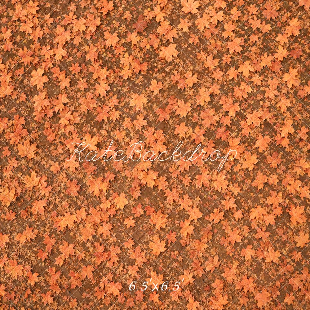 Kate Fall Orange Maple Leaves Floor Printed Backdrop Designed by Emetselch