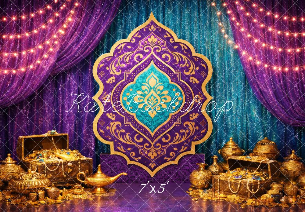 Kate Purple Blue Gold Arabian Treasure Printed Backdrop Designed by Megan Leigh Photography