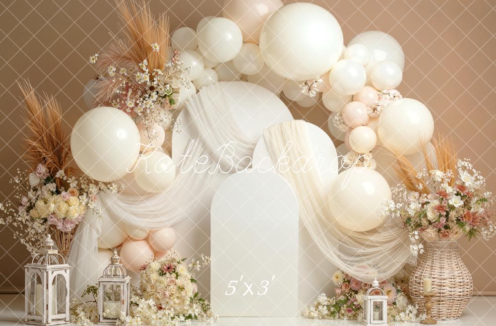 Kate Mother's Day Neutral Balloon Arch Floral Lanterns Backdrop Designed by Emetselch