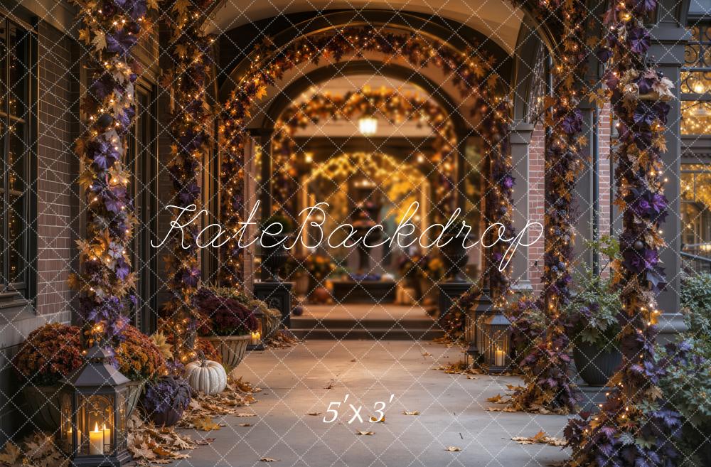 Kate Halloween Gothic Archway Pumpkin Garland Architecture Printed Backdrop Designed by Emetselch