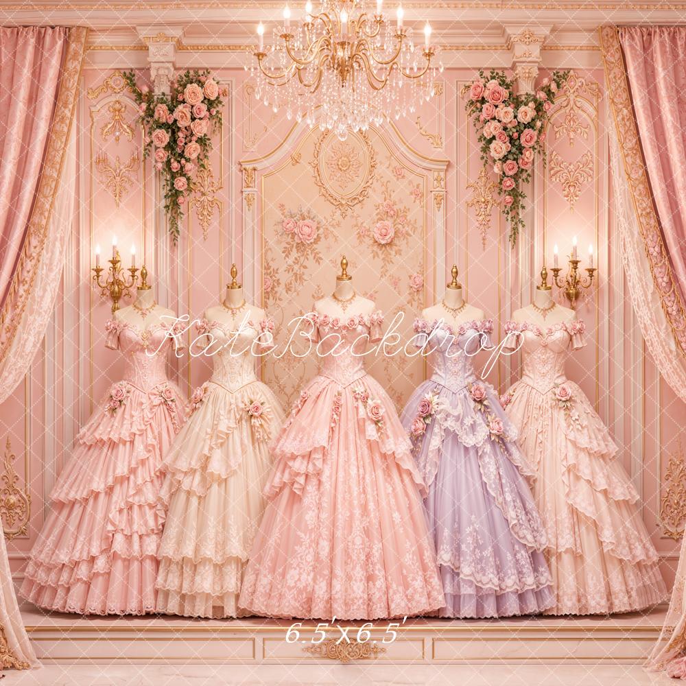 Kate Rococo Victorian Gowns Floral Curtains Chandelier Printed Backdrop Designed by Emetselch