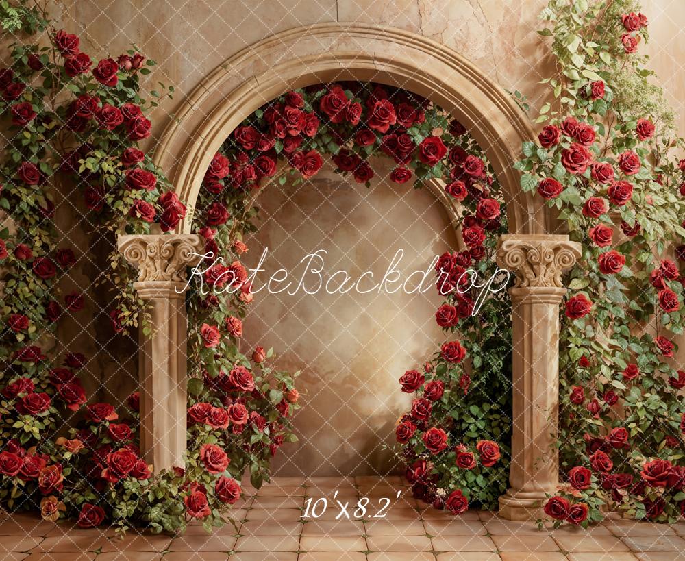 TEST Kate Valentine's Day Flower Arch Red Roses Stone Archway Backdrop Designed by Emetselch