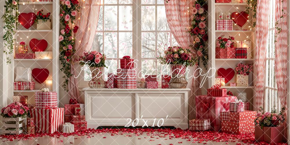 Kate Valentine's Day Heart Shelves Gifts Floral Window Backdrop Designed by Emetselch