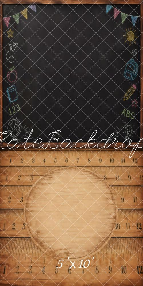 Kate Sweep Back to School Chalkboard Ruler Brown Printed Backdrop Designed by Vertigo Productions