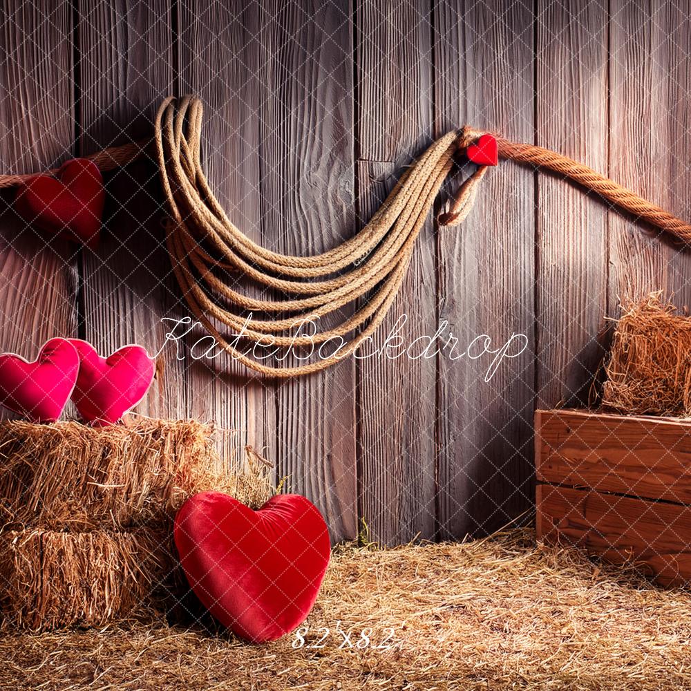 Kate Valentine's Day Rustic Barn Hearts Straw Printed Backdrop Designed by Fantasyphotoart