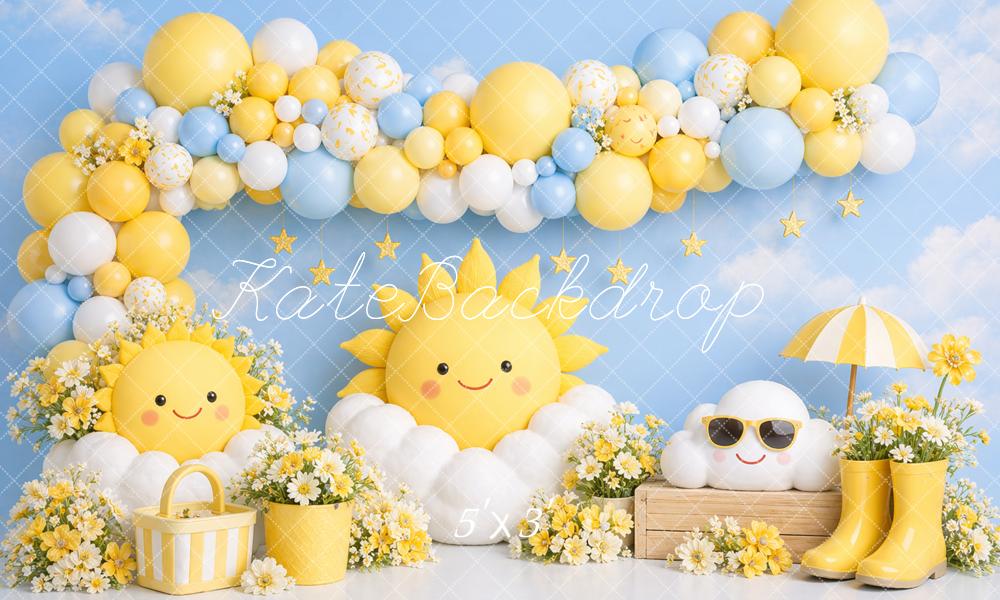 Kate Summer Sun Cloud Daisy Balloon Arch Printed Backdrop Designed by Caitlin Lynch