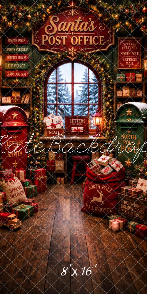 Kate Sweep Christmas Santa's Post Office Presents Mail North Pole Printed Backdrop Designed by Megan Leigh Photography