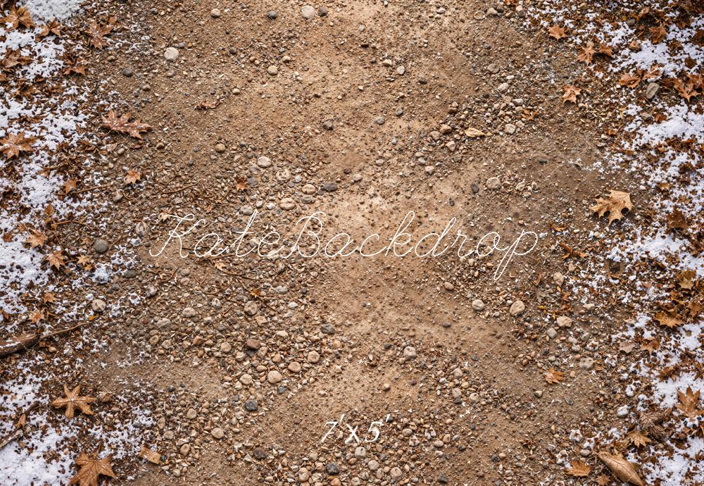 Kate Winter Snowy Dirt Path Withered Leaves Floor Printed Backdrop Designed by Kate Image