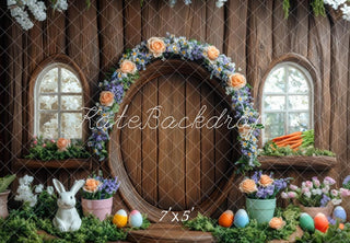 Kate Easter Bunny Floral Arch Tree House Printed Backdrop Designed by Mini MakeBelieve