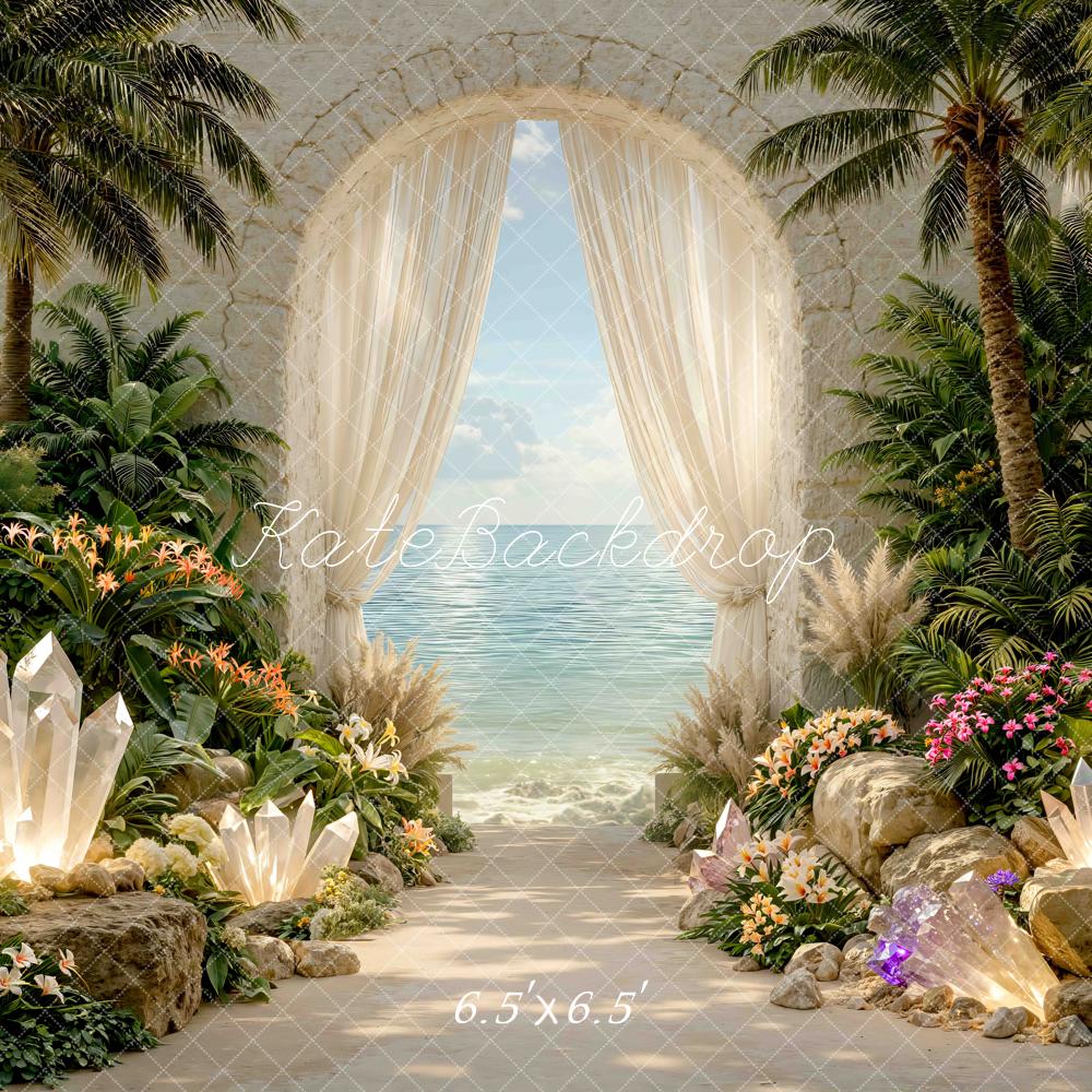 Kate Tropical Crystal Arch Ocean Garden Printed Backdrop Designed by Mini MakeBelieve