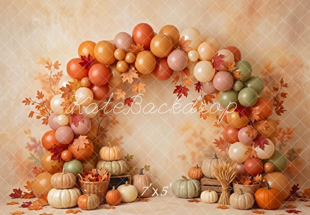 Kate Fall Birthday Pumpkin Balloon Arch With Leaves Printed Backdrop Designed by Patty Roberts