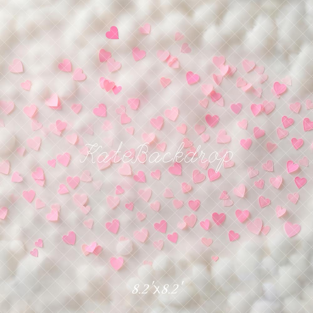 Kate Pink Hearts on White Cloud Texture Floor Backdrop Designed by Emetselch