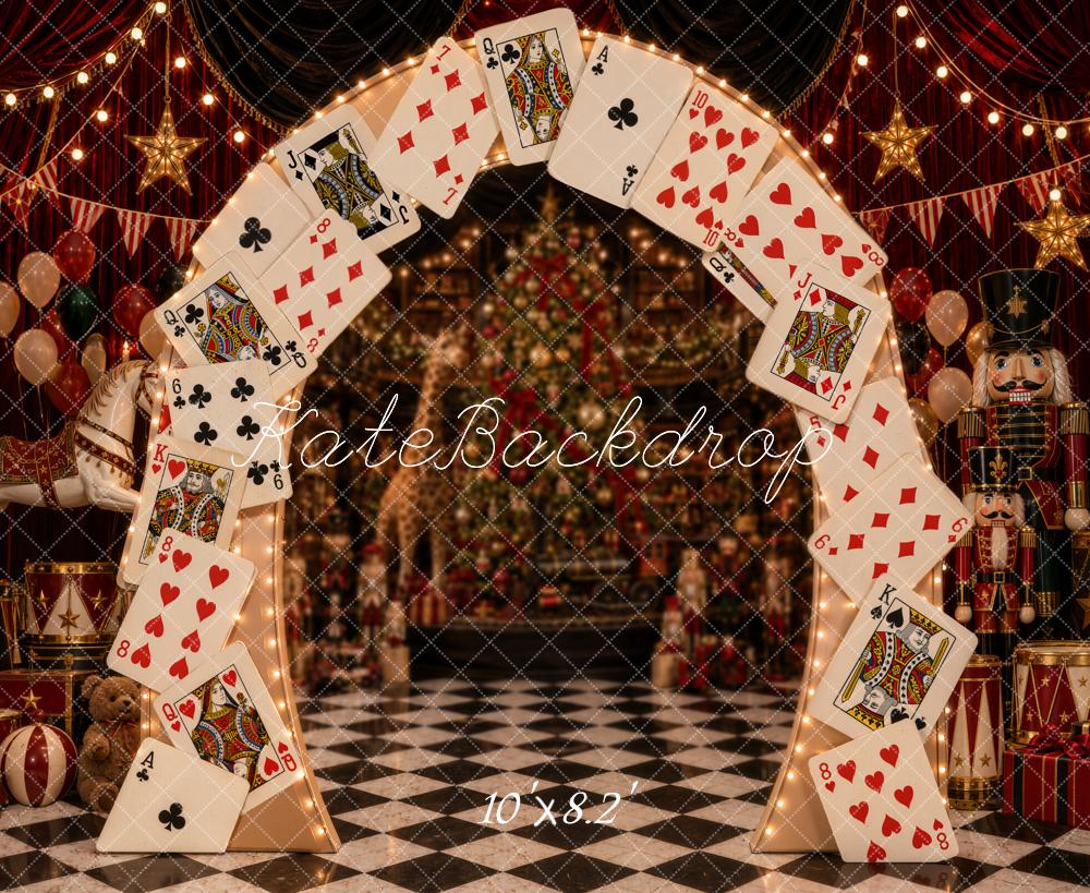Kate Christmas Circus Playing Card Arch Nutcracker Printed Backdrop Designed by Emetselch