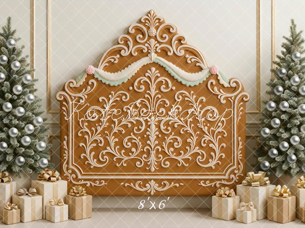Kate Christmas Gingerbread Headboard Trees Gifts Backdrop Designed by Mini MakeBelieve