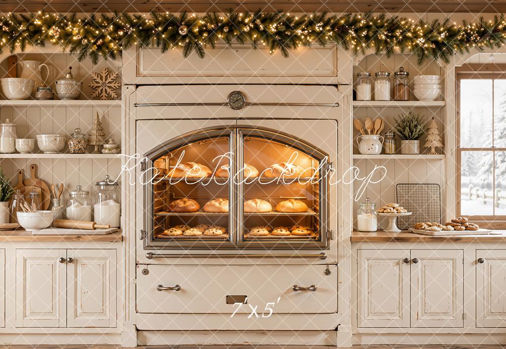 Kate Christmas Kitchen Garland Oven White Bread Cookies Printed Backdrop Designed by Emetselch