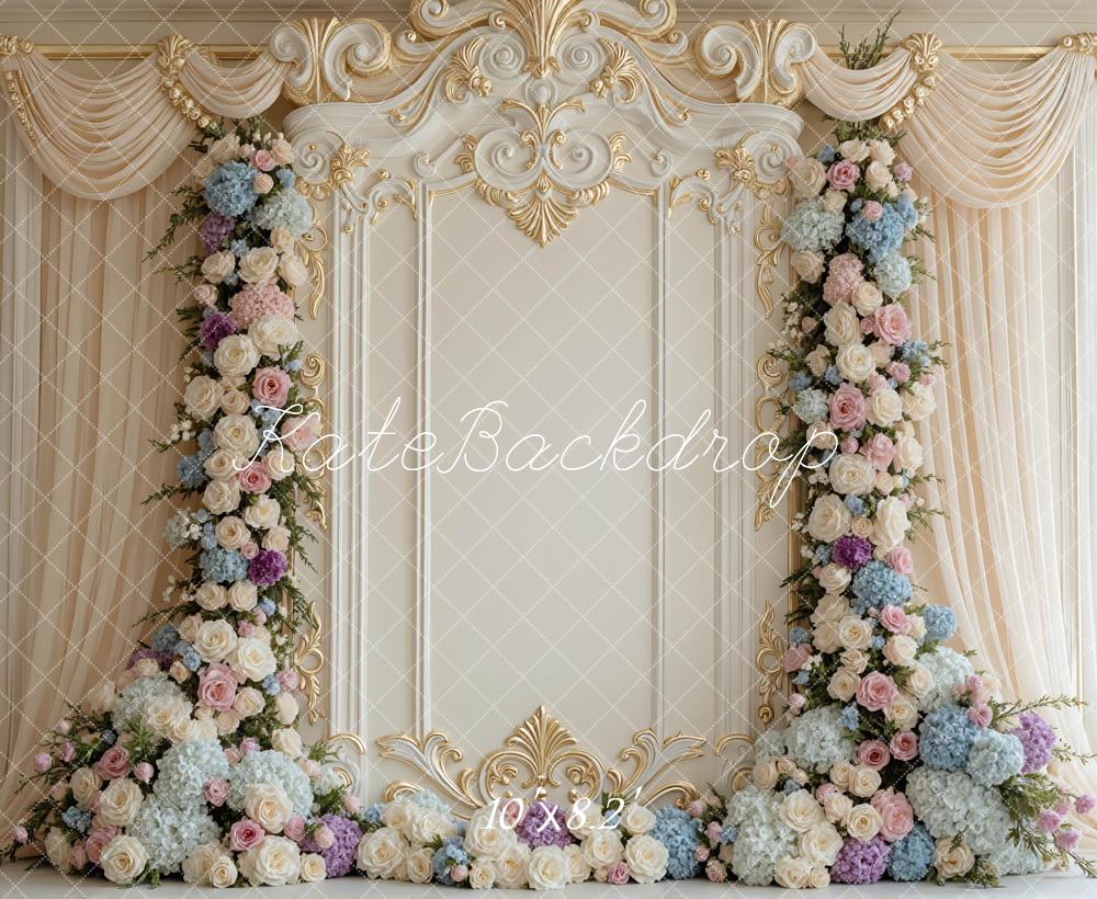 Kate Flower Arch Gold Ornate Wall Backdrop Designed by Mini MakeBelieve