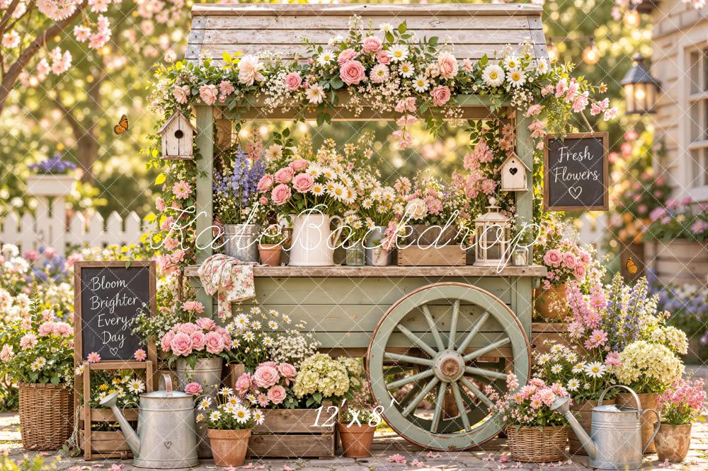 Kate Spring Flower Cart Rustic Garden Printed Backdrop Designed by Emetselch